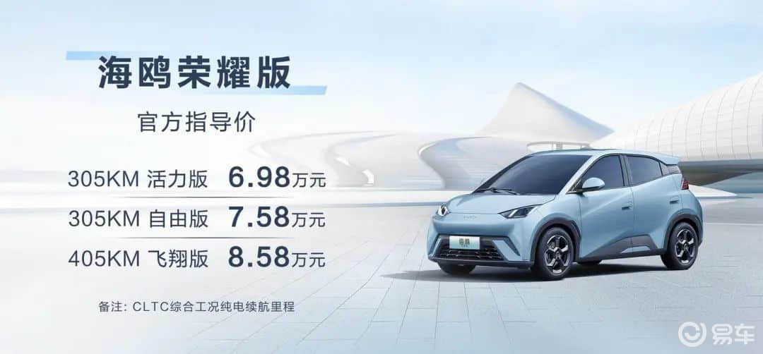 比亚迪海鸥也出荣耀版了！售6.98万-8.58万